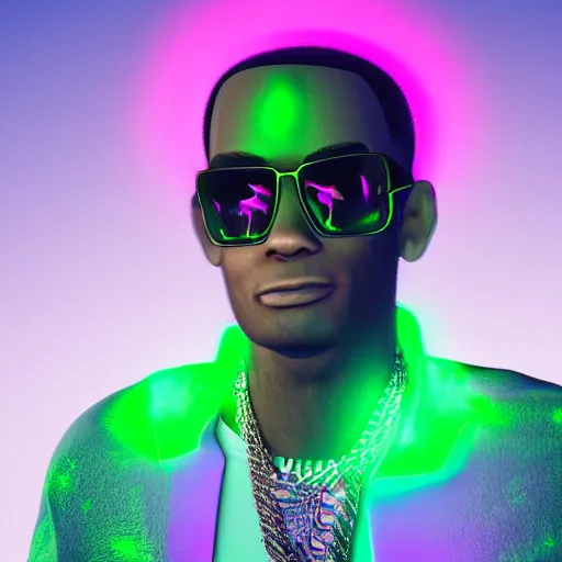 Image similar to ! dream soulja boy with glowing green magic, octane render