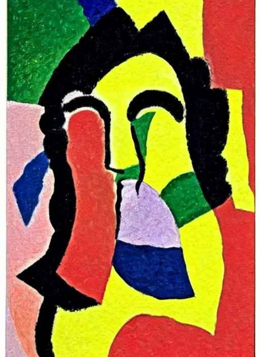 Image similar to an extreme close - up abstract portrait of a lady enshrouded in an impressionist representation of mother nature and the meaning of life by sonia delaunay and william holman hung, thick visible brush strokes, figure painting by mordecai ardon, vintage postcard illustration, minimalist