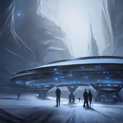 Prompt: winter on Cardassia, concept art, style of Greg Rutkowski, star trek,