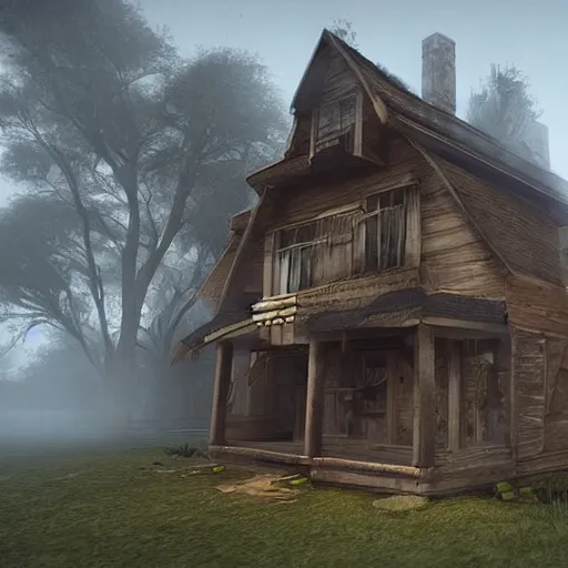 Image similar to Village render horror fog foster highly detailed game one house fear