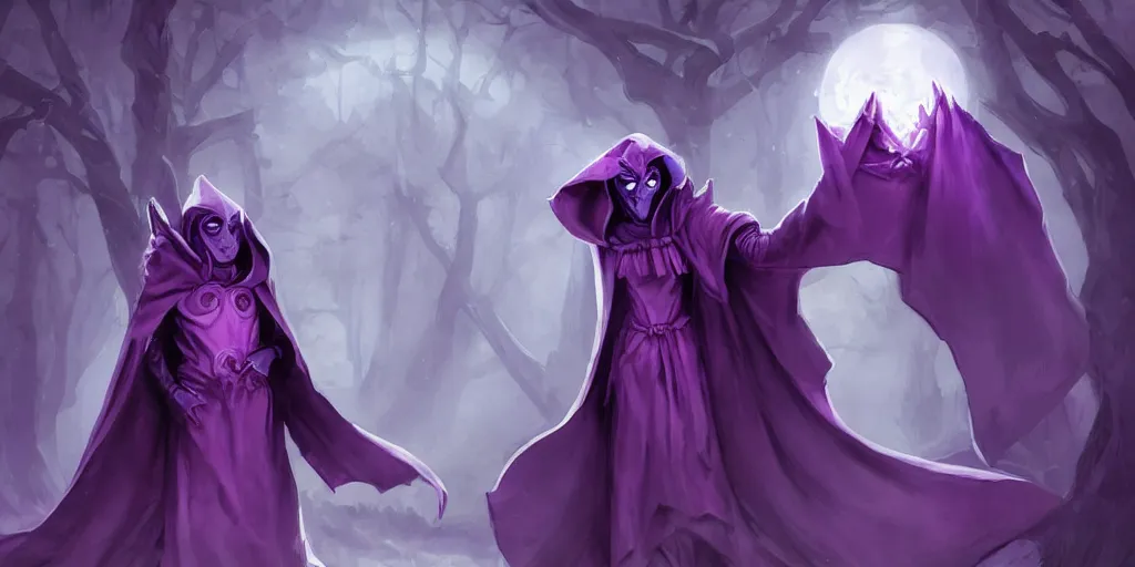 Image similar to cute purple cloaked lich summoning, illustration by Brom:5, cute:2, lich:-1