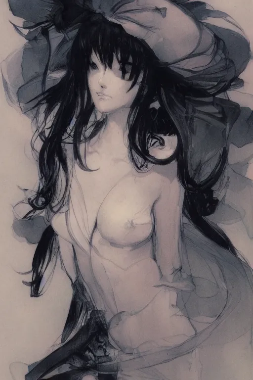 Image similar to Portrait of anime woman by Amano Yoshitaka, Kentaro Miura, Claire Wendling ,Krenz Cushart