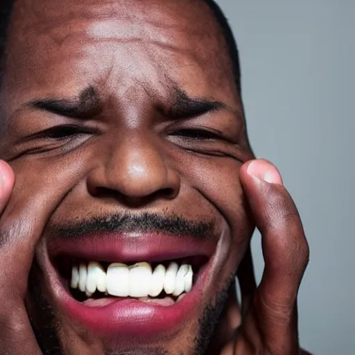 Image similar to black person stretching his bottom lip down showing his teeth