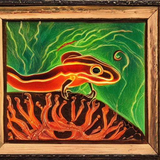 Image similar to fiery salamander alchemical painting