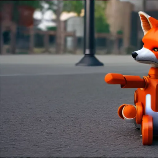 Prompt: a fox toying around a robot, photorealistic, 4k