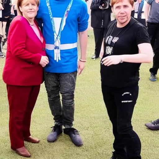 Prompt: hardwell taking a photo with angela merkel at airbeat one