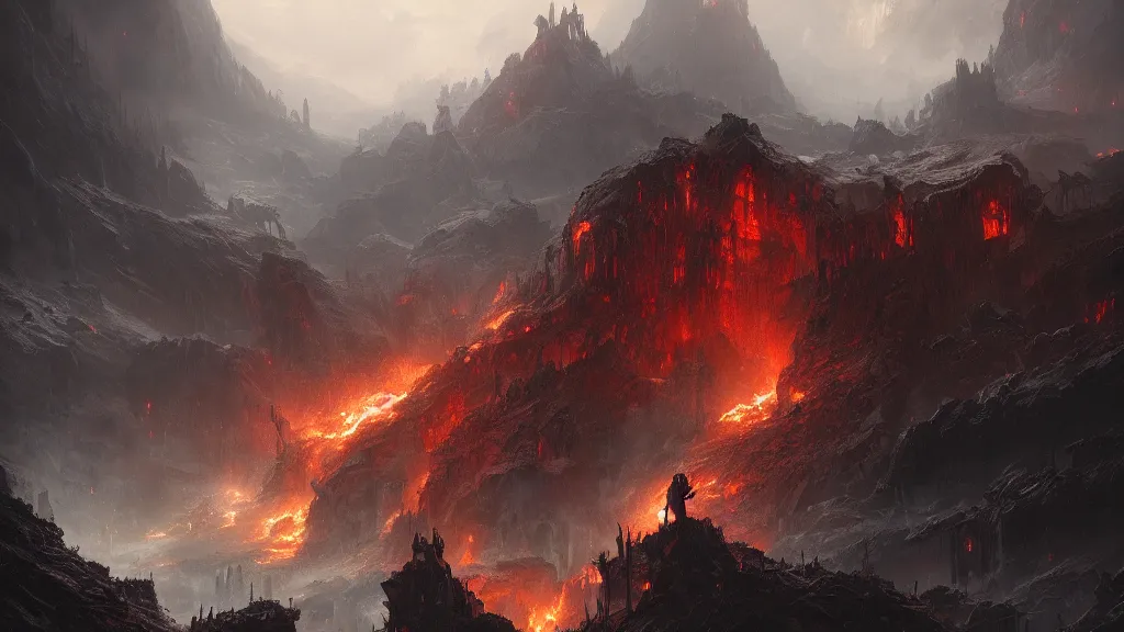 Image similar to stunning landscape of hell by greg rutkowski and wlop