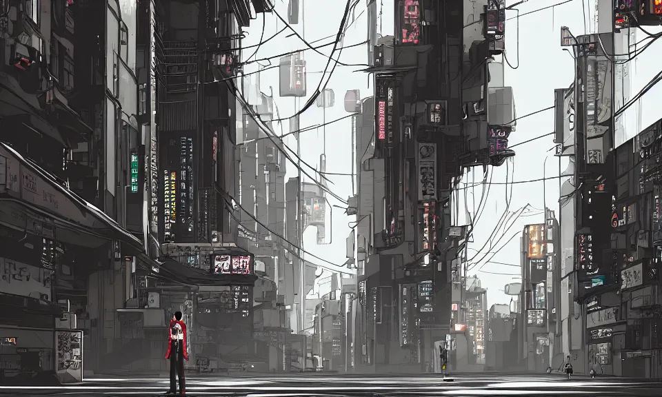 Image similar to a cyberpunk judge stands on the corner of a neo-tokyo street, digital art in the style of sparth