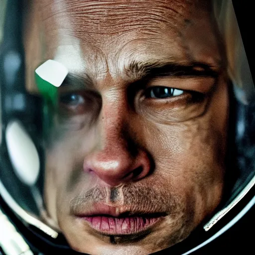 Prompt: the toad sits opposite Brad Pitt in a spacesuit, very detailed toad, style by Ad Astra cinema, symmetrical face, beautiful eyes, instagram photo, 4k, 8k , by Irving Penn, bokeh, top cinematic lighting , cinematic mood,