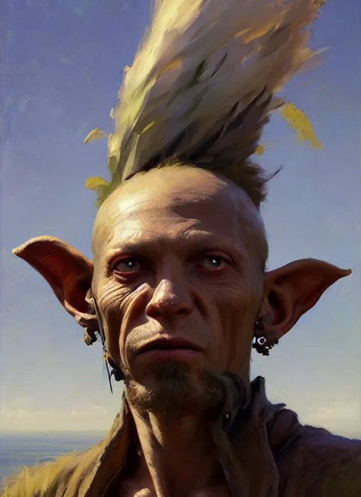 Prompt: portrait of a goblin pirate, countryside, calm, fantasy character portrait, dynamic pose, above view, sunny day, ocean background, artwork by Jeremy Lipkin and Giuseppe Dangelico Pino and Michael Garmash and Rob Rey, very coherent asymmetrical artwork, sharp edges, perfect face, simple form, 100mm