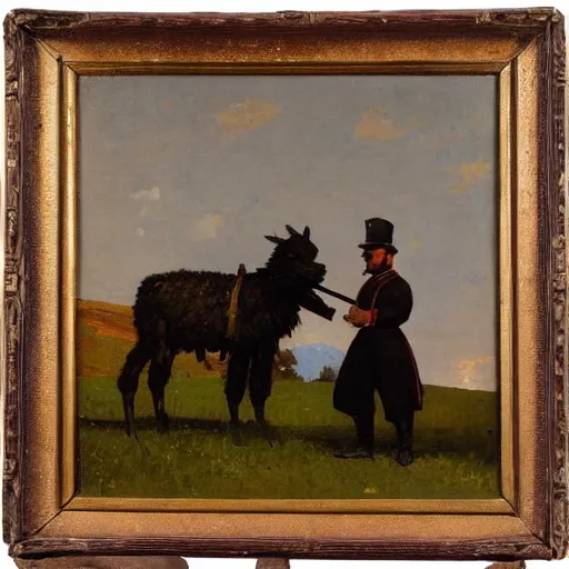 Prompt: oil painting by winslow homer of a civil war soldier and a llama.