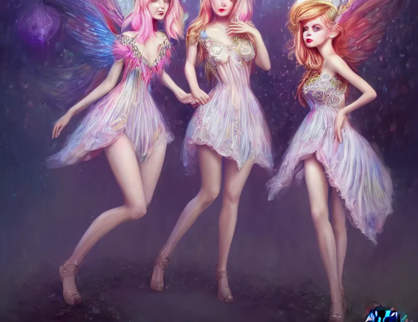 Image similar to two beautiful fashion girls wear fantasy dress in festival | | big eyes, sunny, dreamlike art, realistic shaded, smile, good looking, hyper details, 4 k realistic, cryengine, realistic shaded lighting poster by artgerm, ross tran, fuji choko, loish, 8 k resolution, trending on artstation, luxury