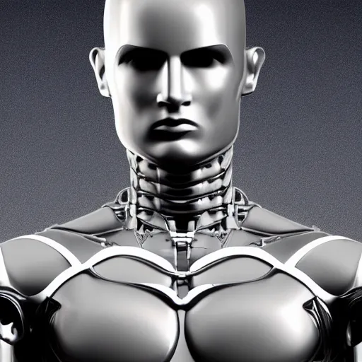 Prompt: a realistic detailed photo of a male android robot bodybuilder, cristiano ronaldo, shiny skin, posing, blank stare