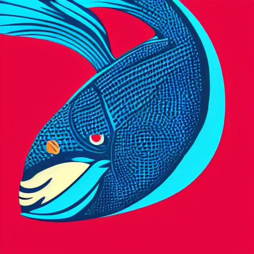 Image similar to profile of one stylized fish in center of view, dark ocean, complex patterns, artstation, intricate, realistic, highly detailed, digital painting, concept art, sharp focus, illustration by tom whalen and charles williams and kilian eng and james jean