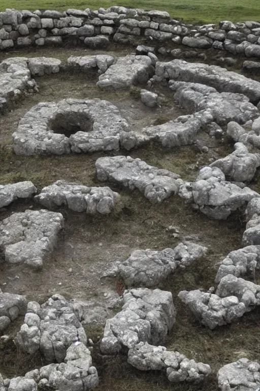 Prompt: 9,000-Year-Old Underground Settlement With Megalithic Stone Circle, Discovered Beneath The Mediterranean Sea