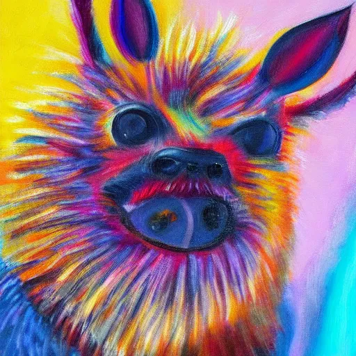 Prompt: painting of a hairy ear going for a swim, colorful, oil