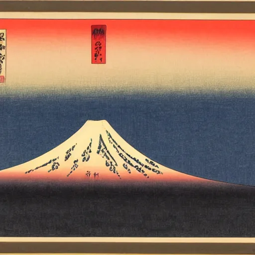 Image similar to Ukiyo-e depiction of Mount Fuji at sunrise