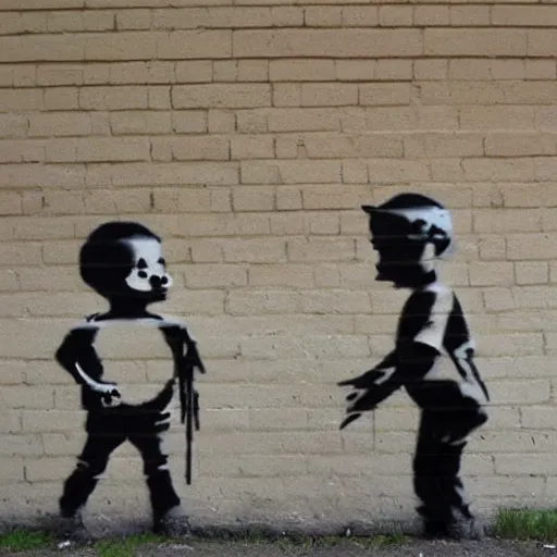 Image similar to 2 rubberband boys made by banksy