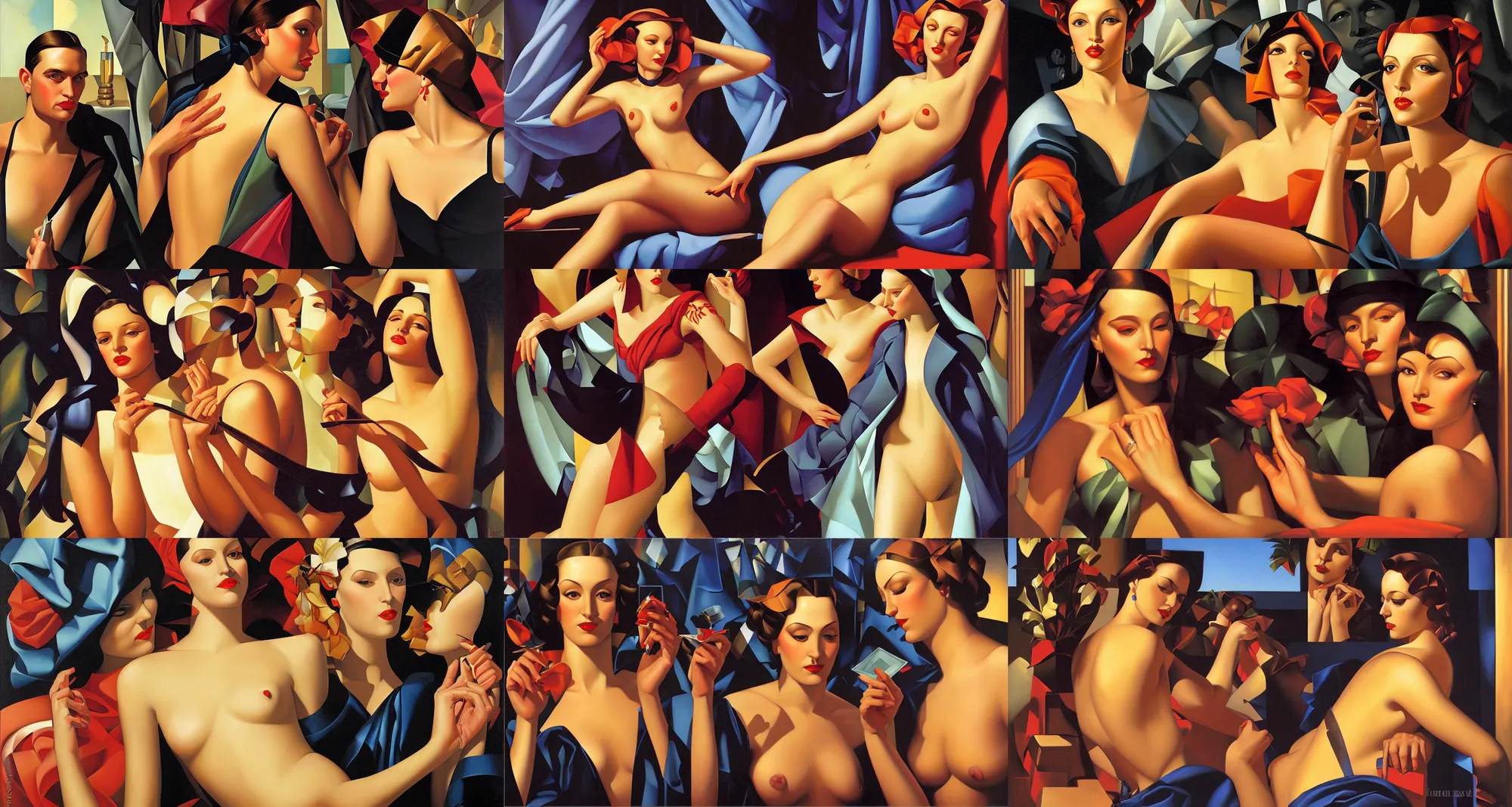 Prompt: painting by greg hildebrandt and tamara de lempicka