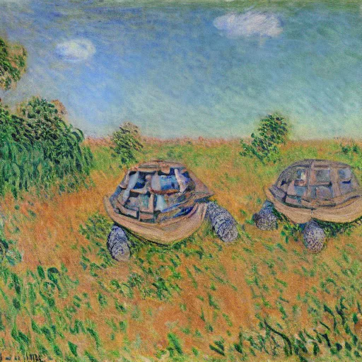 Image similar to tortoises using heavy artillery by claude monet