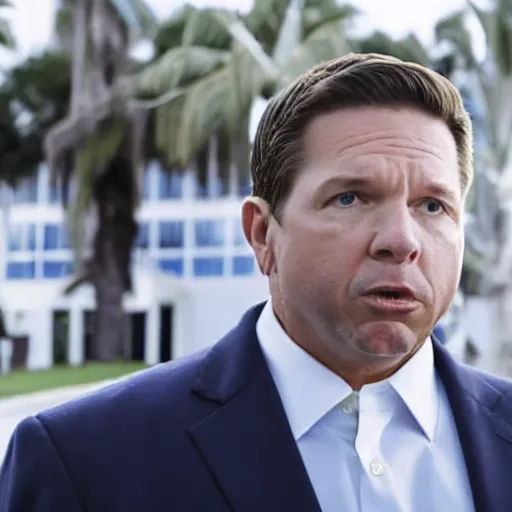 Image similar to Cinematic still of Florida Governor Ron DeSantis in a political thriller, Man of the Year