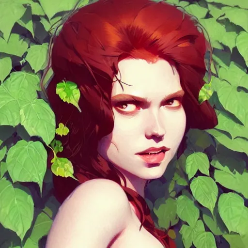 Image similar to highly detailed portrait of poison ivy, surburb woman, photographic realistic background, by atey ghailan, by greg rutkowski, by greg tocchini, by james gilleard, by joe fenton, by kaethe butcher, trending on instagram, award winning details