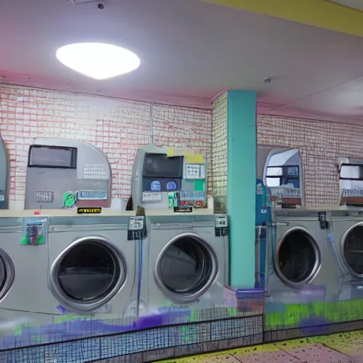 Image similar to a rave happening inside of a laundromat