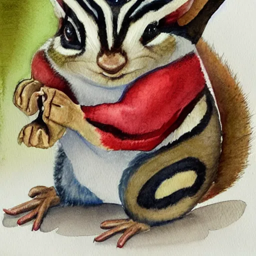 Prompt: A watercolor painting of a chipmunk by Scott C. Scott C. Psychonauts. Double Fine Productions. Scott C.