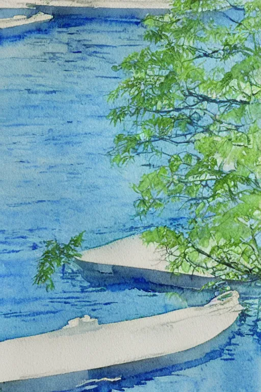 Prompt: grand river watercolor andrew henderson, watercolor strokes, #blue, japanese woodblock, by jean giraud