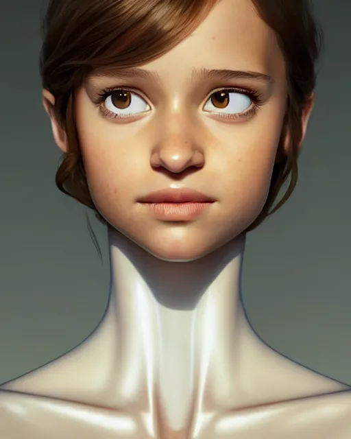 Image similar to weta disney pixar movie still head and torso portrait photo of young alicia vikander as thoughtful white plastic cyborg girl by pixar, by weta, wlop, ilya kuvshinov, rossdraws, artgerm, latex, iridescent, bright morning, anime, liosh, mucha