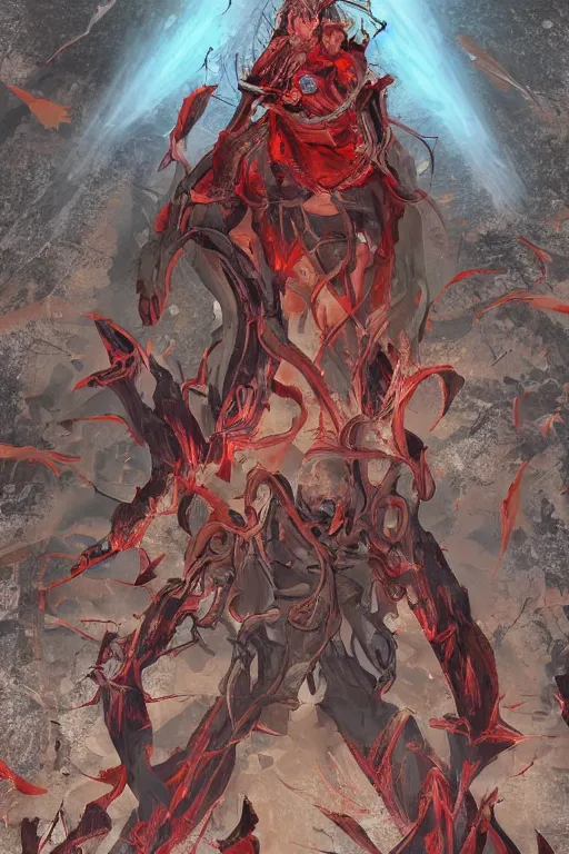 Image similar to Path of Exile, [Sirius], clear [[bronze]] face [mask], luminous red eyes, male image with [bronze] black bloody armor, sitting on the throne, inside the ruined gothic church, black shadows, red lasers, dark red bloody fog, black-grey smoky tornadoes fly around, [[blood]], Anachronism, painting, dark fantasy, steampunk, 4k, perfect quality,