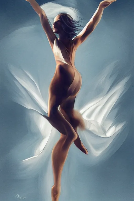 Prompt: dancer in the wind by artgerm, light cone, reimagined by industrial light and magic