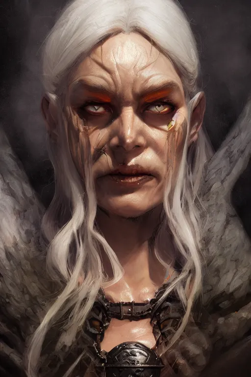 Image similar to dungeons and dragons evil witch character closeup portrait, dramatic light, dungeon background, 2 0 0 mm focal length, painted by stanley lau, painted by greg rutkowski, painted by stanley artgerm, digital art, trending on artstation