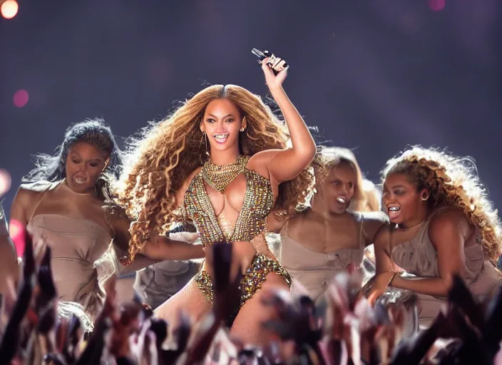 Image similar to beyonce giving a concert, ( eos 5 ds r, iso 1 0 0, f / 8, 1 / 1 2 5, 8 4 mm, postprocessed, crisp face, facial features )