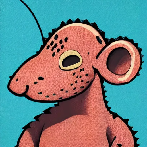 Image similar to dino mouse, spikey head, mouse face fine art