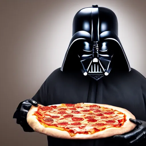 Image similar to trump making a pizza, modeling as darth vader in star wars, ( eos 5 ds r, iso 1 0 0, f / 8, 1 / 1 2 5, 8 4 mm, postprocessed, crisp face, facial features )