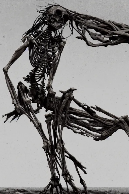 Image similar to bones on a beach, driftwood, skeletal, seaweed, gray, extremely detailed digital art, in the style of greg rutkowski, trending on artstation, 8 k