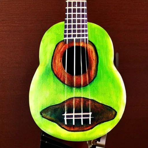 Image similar to avocado ukulele painted by leonardo da vinci