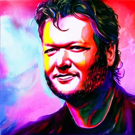 Prompt: paintings of blake shelton dramatically lit against glowing background