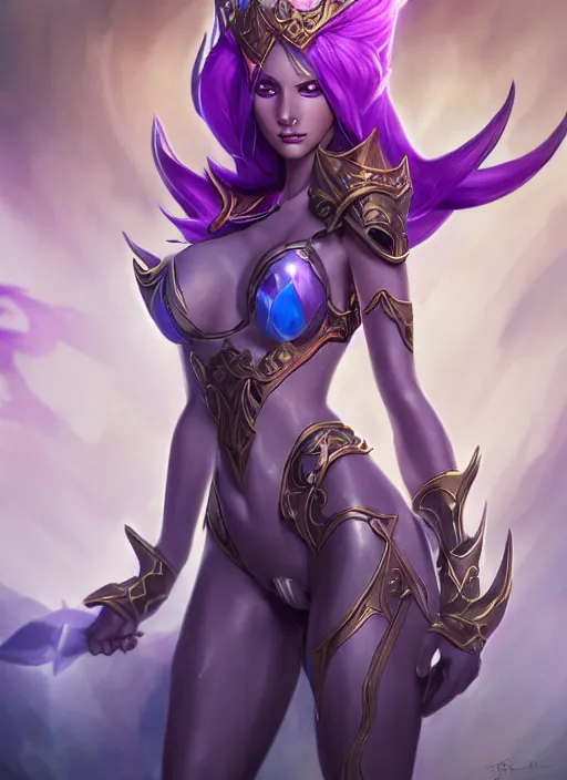 Image similar to luxanna crownguard, from league of legends, hyper detailed, digital art, trending in artstation, cinematic lighting, studio quality, smooth render, fluorescent skin, sharp focus, intricate, elegant, highly detailed, art style by klimt and nixeu and ian sprigger and wlop and krenz cushart