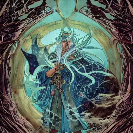Prompt: !dream Volus the Elder Alchemist of Centralis by Hiroshi Yoshida, slayer of the anti-mage, highly detailed illustrated poster, by Ross Tran and akihiko yoshida, background of a heavenly forest by Kelly Mckernan