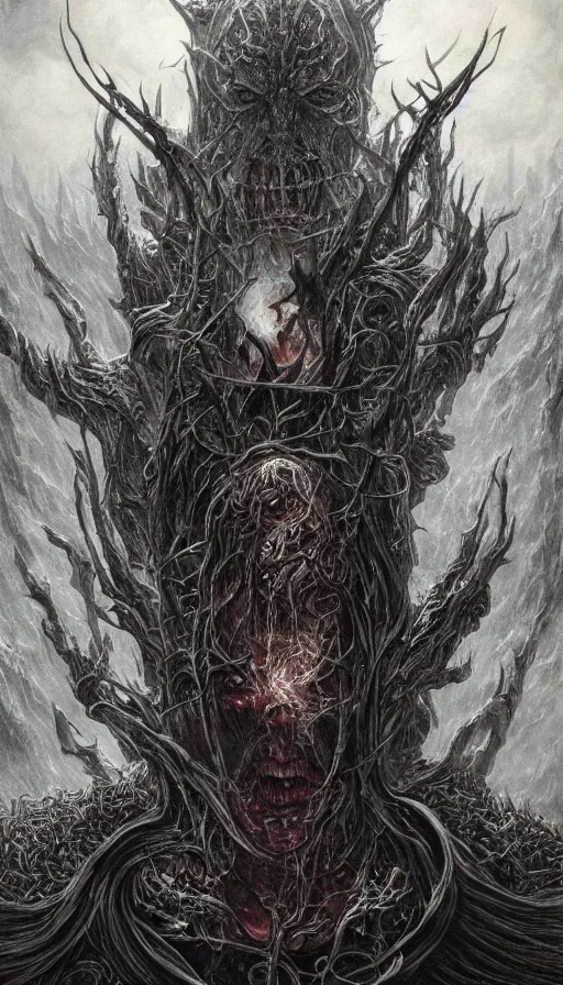 Prompt: Elden Ring and Lord of the Rings themed painting of majestic dark lord Morgoth, intricate artwork by Artgerm, Johnatan Wayshak, Zdizslaw Beksinski, Darius Zawadzki, H.R. Giger, Takato Yamamoto, masterpiece, very coherent artwork, cinematic, high detail, octane render, unreal engine, 8k, High contrast, golden ratio, trending on cgsociety, ultra high quality model, production quality cinema model