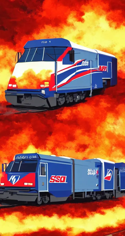 Image similar to high quality anime-style image of a USPS LLV on fire, 4k, digital art, wallpaper