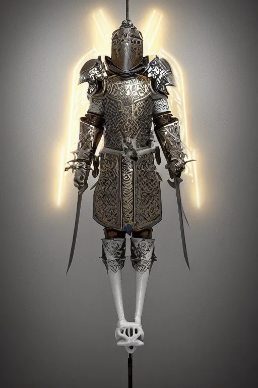 Image similar to a holy knight in ornate godly armor made of bone, harnessing holy light, vfx, particle effects, unreal engine 5, 8k octane render, God rays, post processing