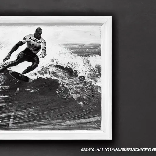 Image similar to an impasto oil painting of kelly slater!! with a moustage painted by leonadro da vinci, 5 0 mm black and white photography, high detail, 4 k resolution