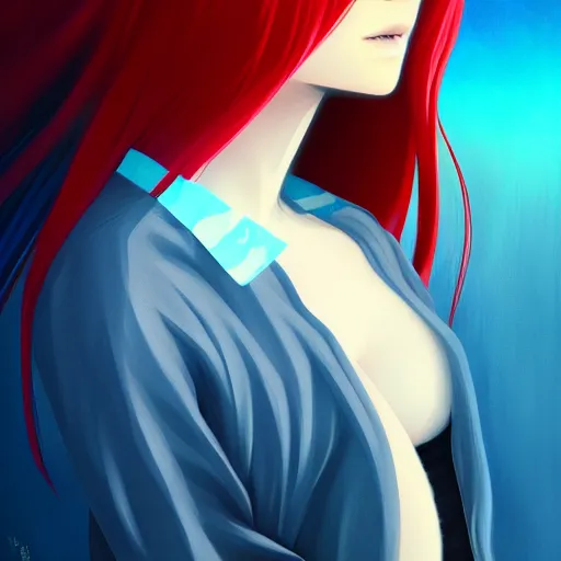 Image similar to red water swirling around rimuru tempest crying, enveloped in ghosts, sky blue straight hair, bangs, with amber eyes, black jacket, high collar, ultra fine detaile, dark theme, digital painting, psychedelic, cinematic, wlop, pixiv, ilya kuvshinov, ross tran
