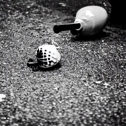 Image similar to hand grenade on the floor, black and white