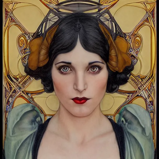 Image similar to an art nouveau, ( streamline moderne ), multi - ethnic and multi - racial portrait in the style of charles dulac and donato giancola and anna dittmann. very large, clear, expressive, and intelligent eyes. symmetrical, centered, ultrasharp focus, dramatic lighting, photorealistic digital matte painting, intricate ultra detailed background.
