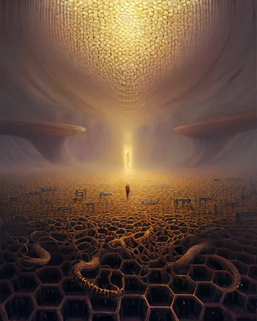 Image similar to a hyper - detailed 3 d render like an oil painting of the hive mind of ai enabled humanity, surrealism!!!!! surreal concept art, lifelike, photorealistic, digital painting, aesthetic, smooth, sharp focus, artstation hd, by greg rutkowski, bruce pennington, valentina remenar, asher duran,