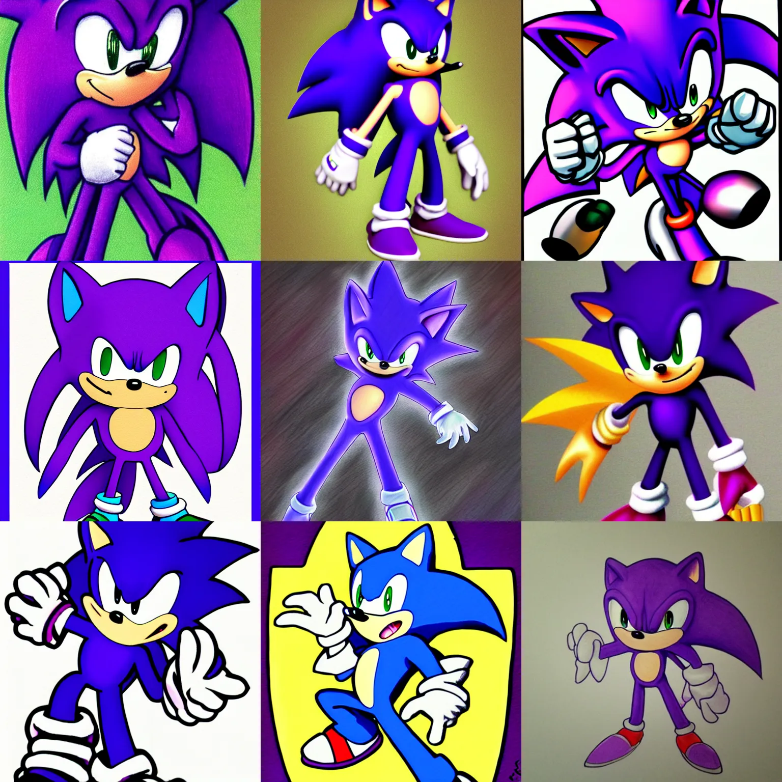 Prompt: purple sonic the hedgehog drawn by a child